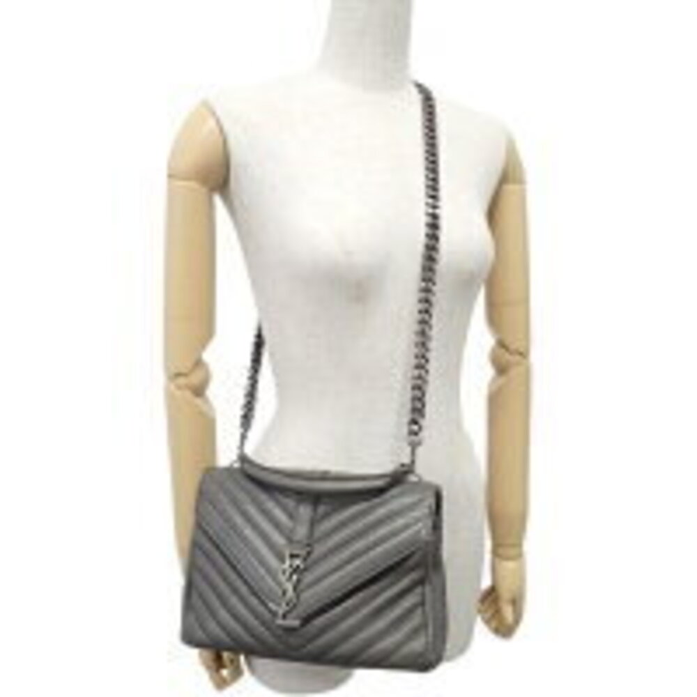 SAINT LAURENT PARIS College Chain Shoulder Bag Handbag V Gray - Picture 3 of 8